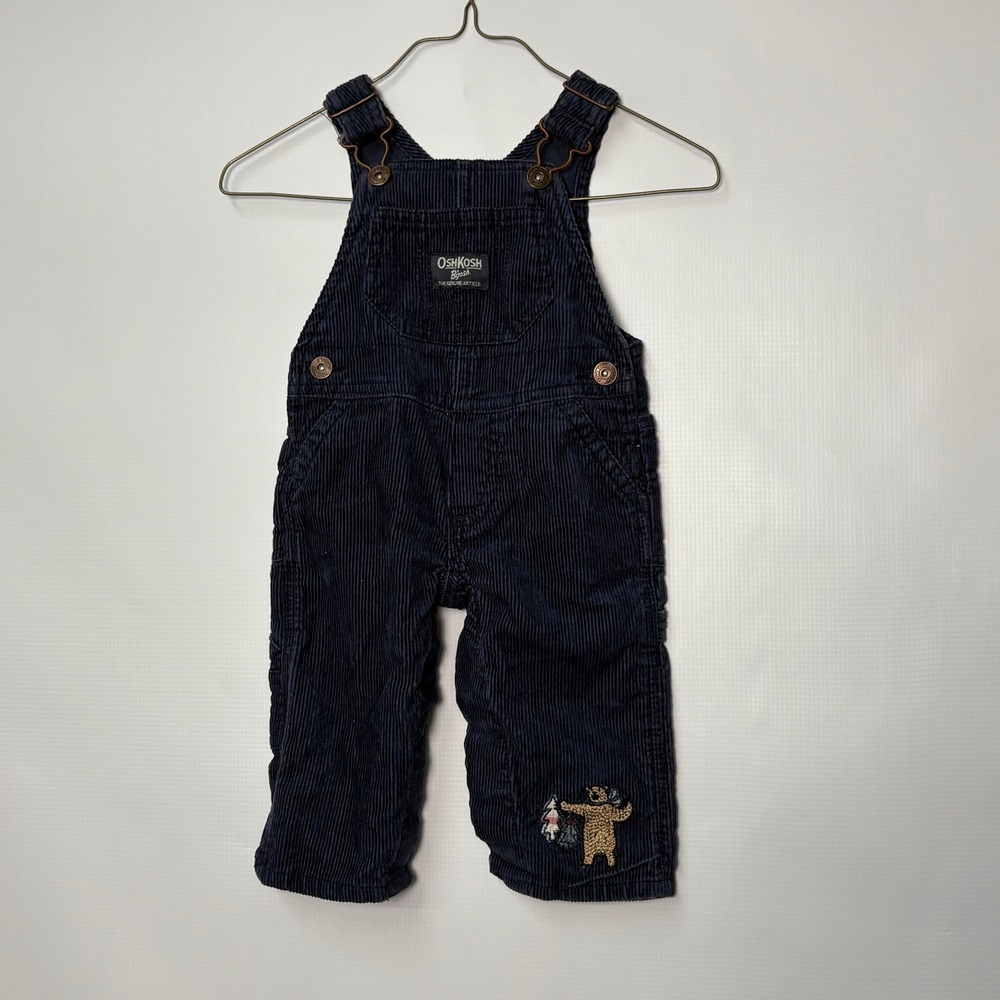 VIntage OshKosh B'gosh Baby Boy Navy Corduroy Bear Overalls 6 Months